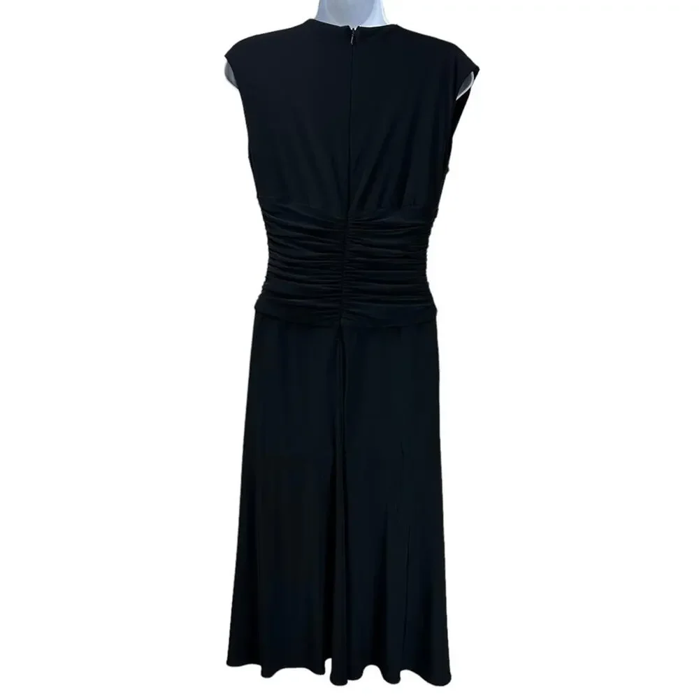 Anne Klein Ruched Buckle Waist Fit Flare Dress Black Size 6 - Picture 4 of 6